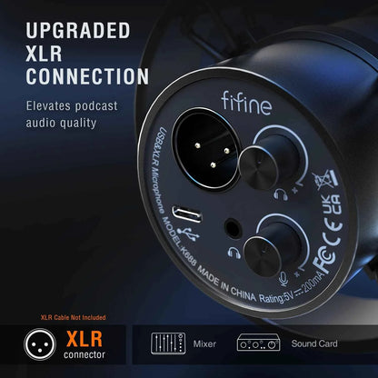 FIFINE Recording XLR Dynamic Microphone with Real-time Monitoring,USB Streaming Mic with Gain Knob/Touch-mute for PC,Mixer-K688