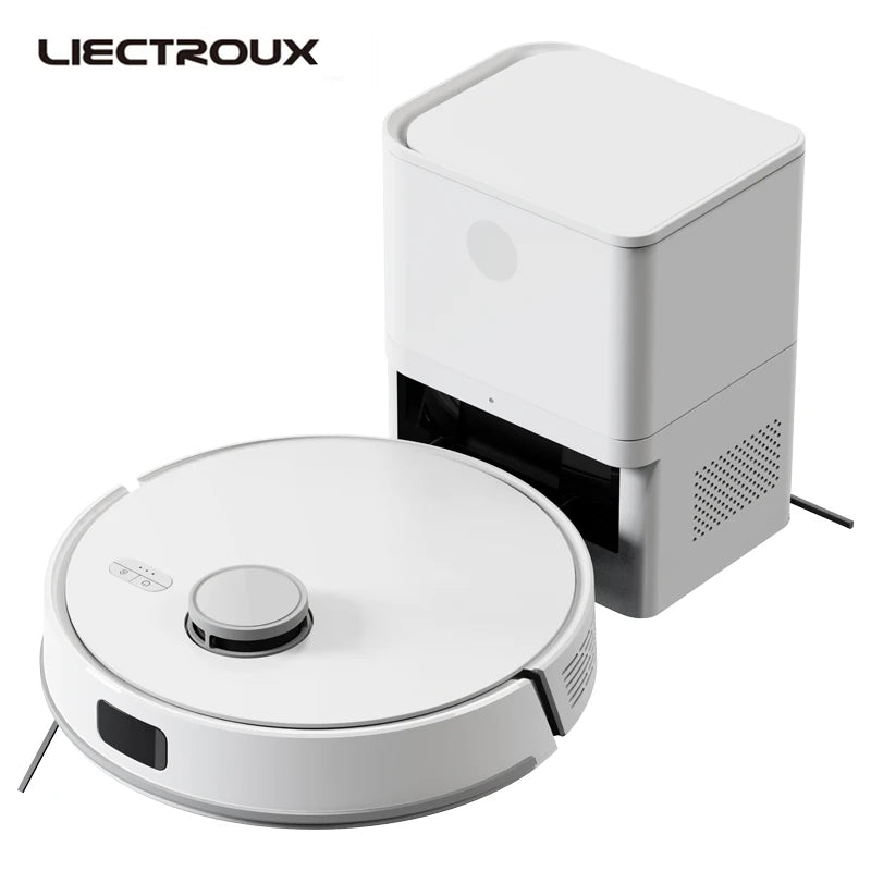 Liectroux M70 Pro robot vacuum cleaner and mop, sleek black design, with dustbin and control panel visible on top.