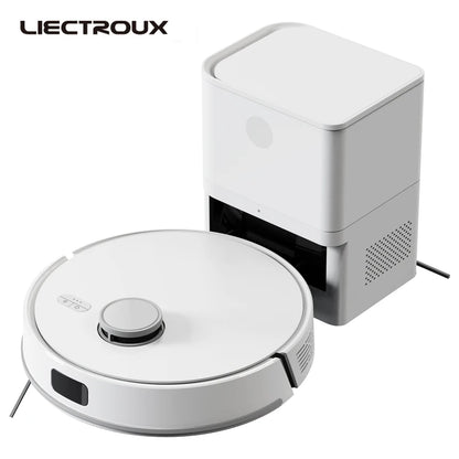 Liectroux M70 Pro robot vacuum cleaner and mop, sleek black design, with dustbin and control panel visible on top.