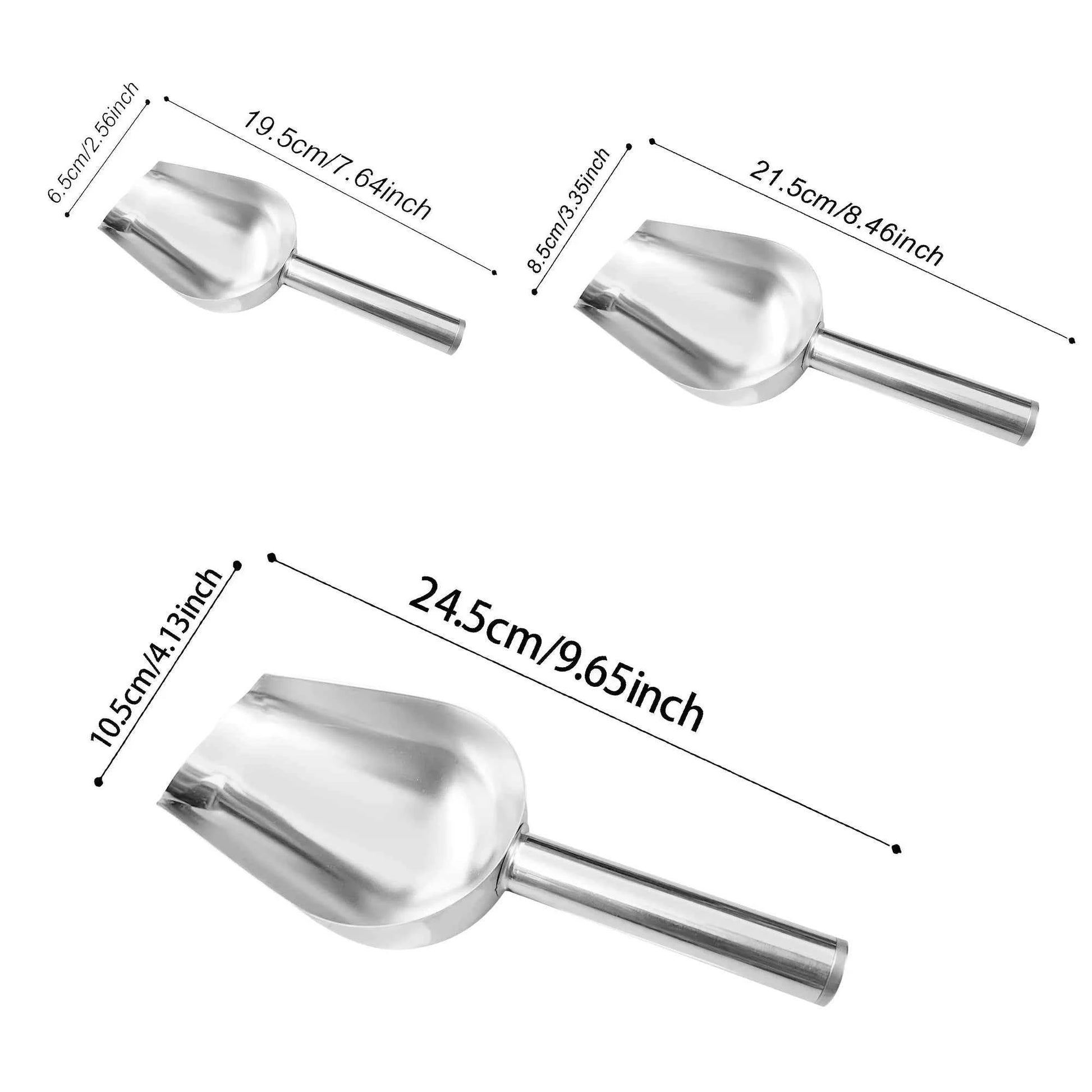 3PC Stainless Steel Scoop Set | Heavy Duty Ice Shovel for Pet Food & Grains | Multi-Use Commercial Kitchen Tool Rustproof