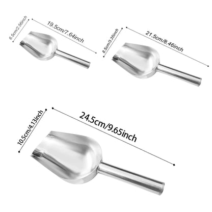 3PC Stainless Steel Scoop Set | Heavy Duty Ice Shovel for Pet Food & Grains | Multi-Use Commercial Kitchen Tool Rustproof
