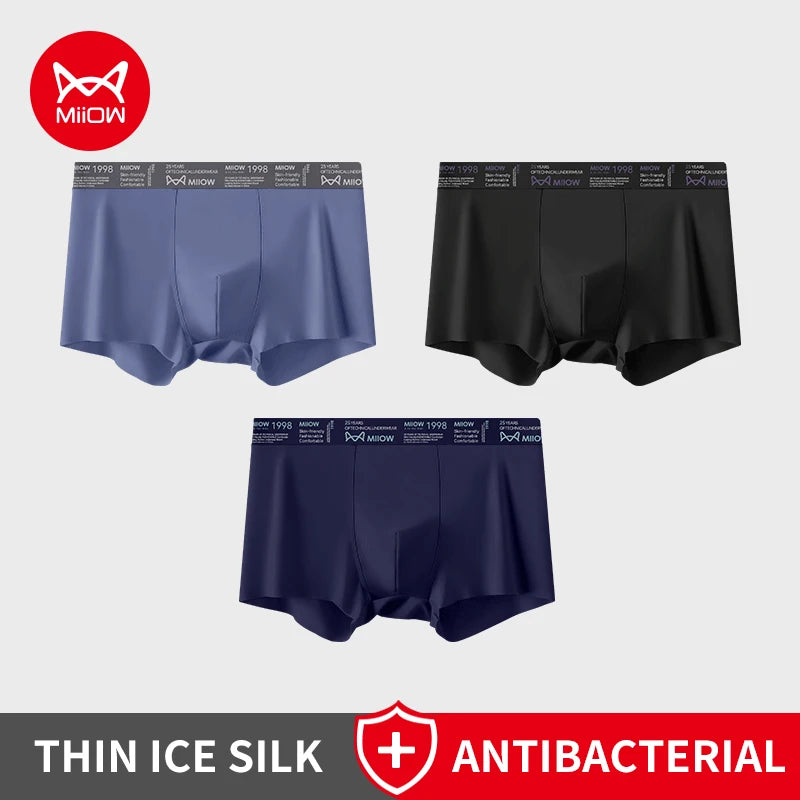 MiiOW Ice Silk Men Underwear - 3Pcs Breathable Ultra-thin Antibacterial Boxers for Ultimate Comfort - ShopHub