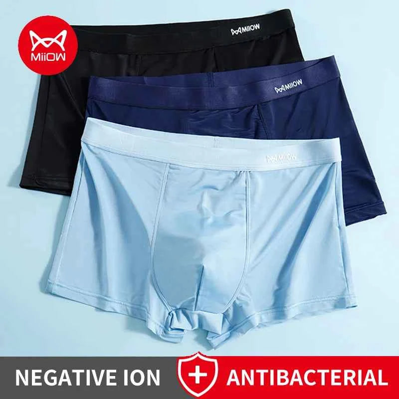 MiiOW 3Pcs Thin Ice Silk Men Boxershorts Graphene Antibacterial Man Underwear Breathable Men's Panties Mens Boxers Briefs Trunks