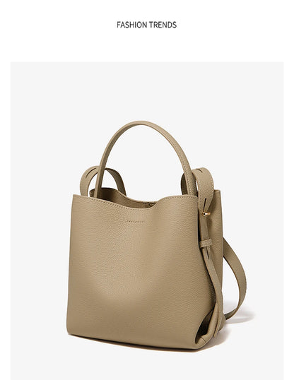 FOXER Soft Leather Bucket Bag for Women Simple Genuine Leather Shoulder Bag Female Casual Handbag Daily Work Crossbody Purse