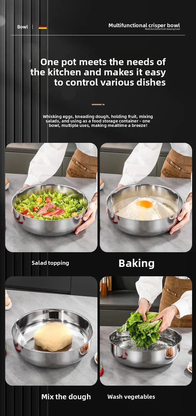 Large Stainless Steel Mixing Bowls - Rust Resistant Kitchen Utensils for Dough, Pasta, Vegetables, and Soups - ShopHub