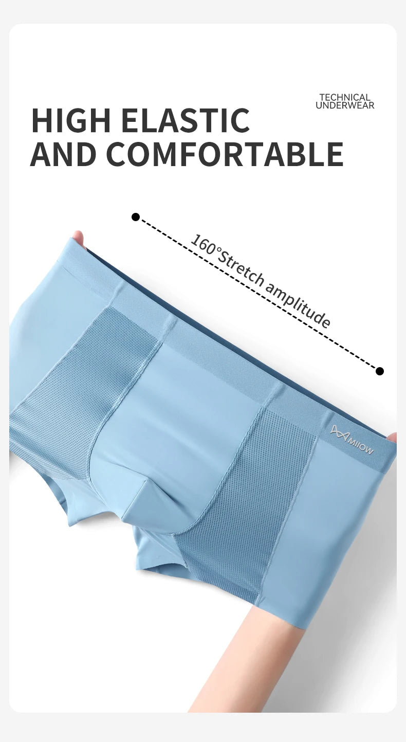 MIIOW Men's Breathable Underwear Set - Ice Silk Mesh Antibacterial Cotton Crotch Seamless Boxers - ShopHub