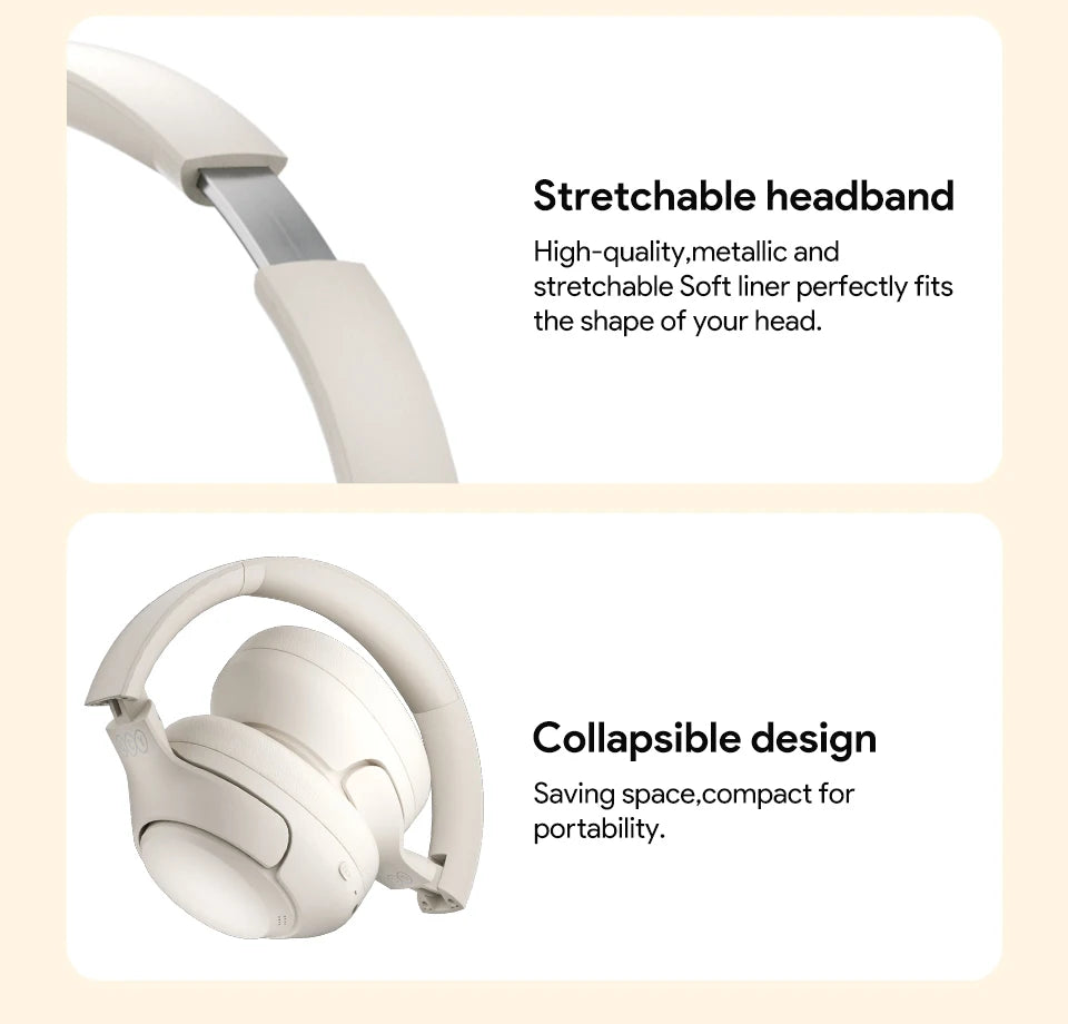 QCY H3 Wireless Headphones with Hybrid Active Noise Cancellation and 60Hrs Playtime, Hi-Res Audio, Bluetooth 5.4 Over Ear Design - ShopHub