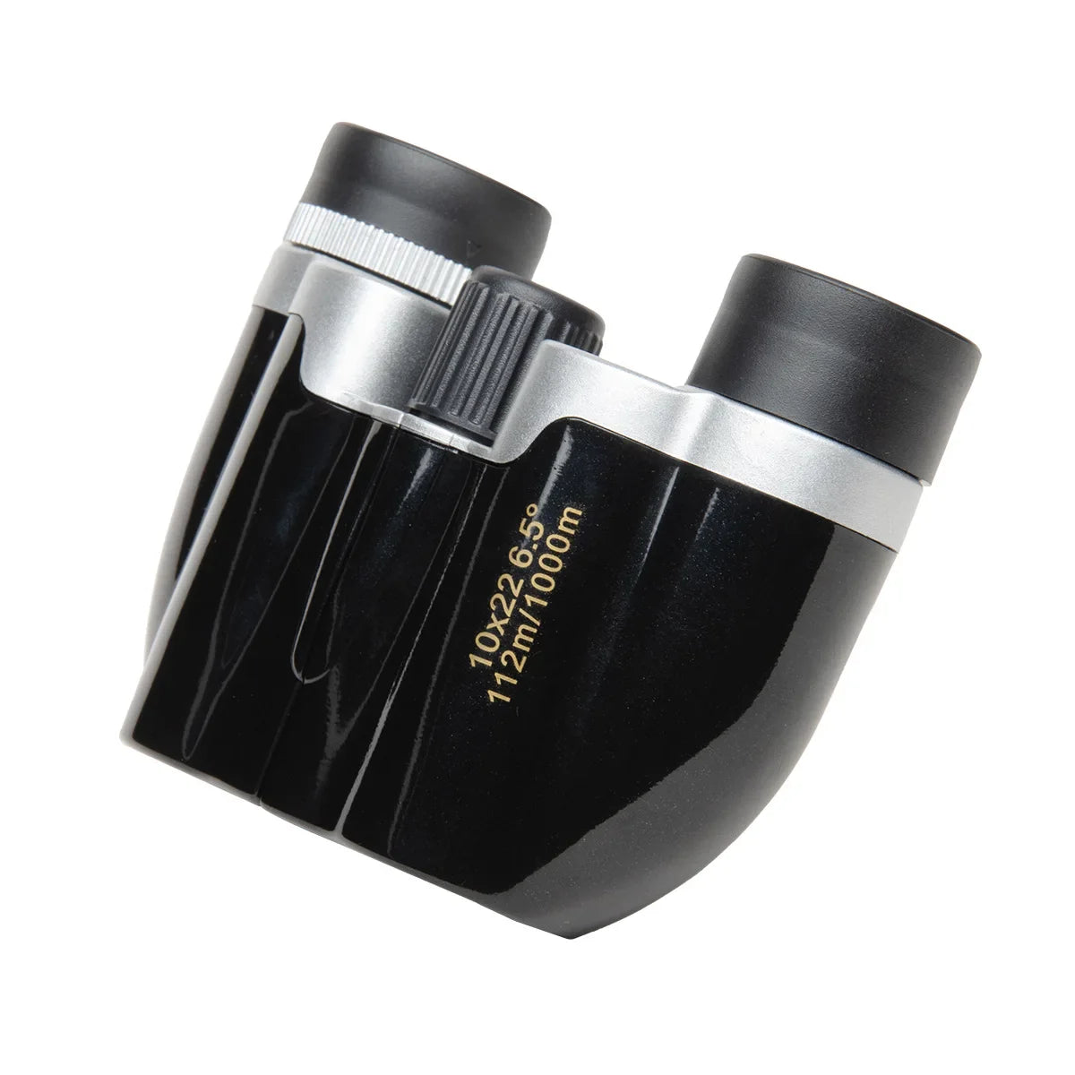 Habicare foldable compact binoculars 10x22 SS with black body, lightweight design, and adjustable eyepieces for clear viewing.