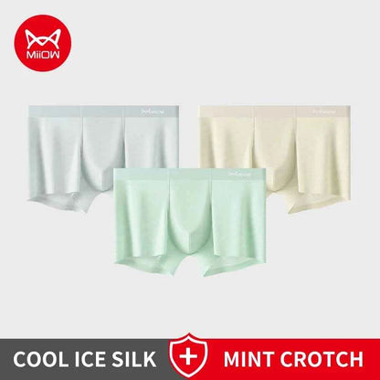 MiiOW 3Pcs Silky Ice Silk Men Underwear Boxers Antibacterial Mint Crotch Men's Panties Seamless Breathable Man Underpants Boxers