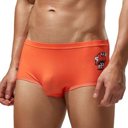 SEOBEAN Men's Low Waist Ice Silk Underwear Sexy Cartoon Pattern Half Hollow Flat Corner Briefs Youth Four Corners