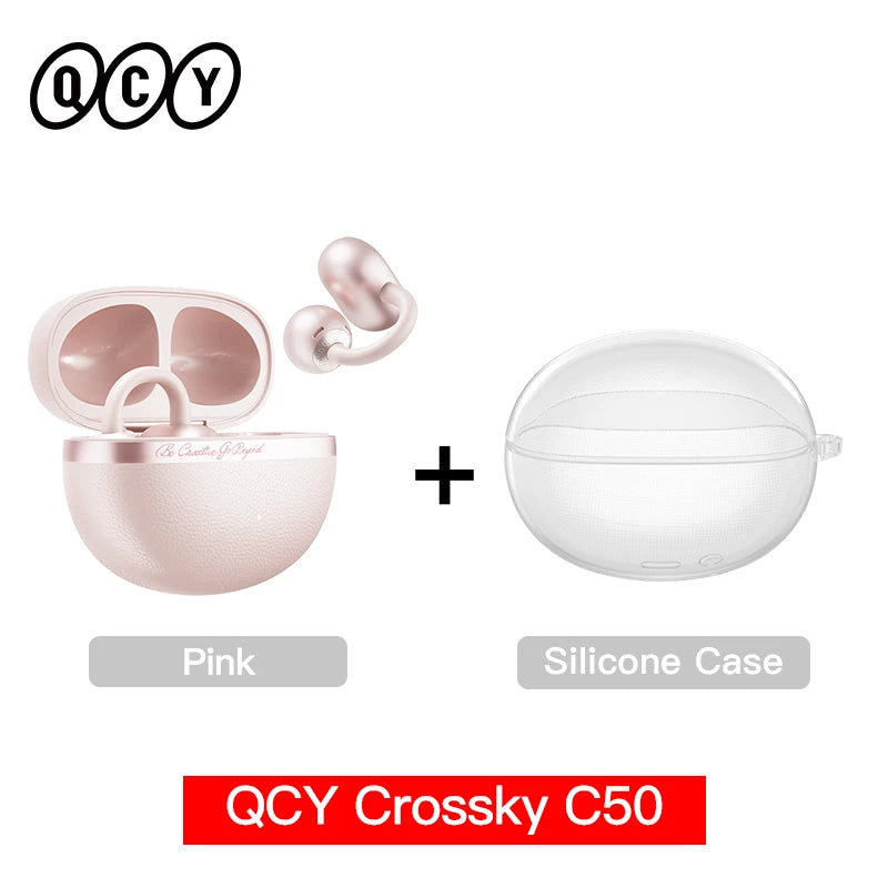 QCY CT06 Open Ear Wireless Earbuds with 4-Mic Calls and Bass Boost - Bluetooth 6.0 Clip-On Sports Headphones with 35 Hours Playtime - ShopHub