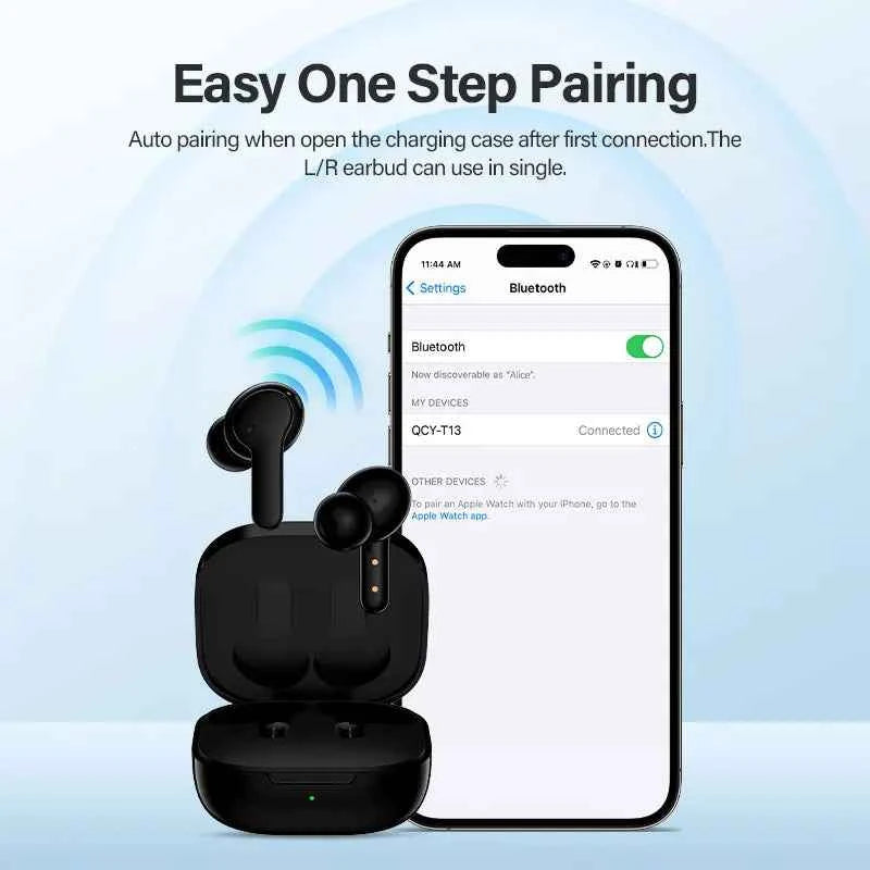 QCY T13 Wireless Earphones with 4 Mic ENC, HD Call, Stereo Sound, Touch Control, Long Standby 40Hrs