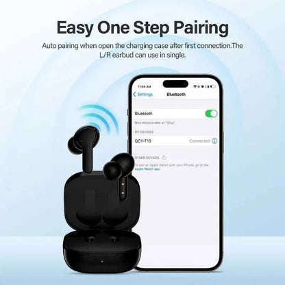 QCY T13 Wireless Earphones with 4 Mic ENC, HD Call, Stereo Sound, Touch Control, Long Standby 40Hrs