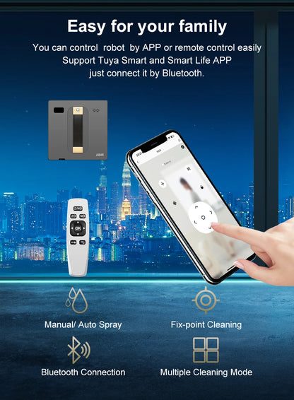 ABIR WD8 Robot Window Cleaner from ShopHub NZ cleaning glass windows with its sleek design and advanced suction technology.