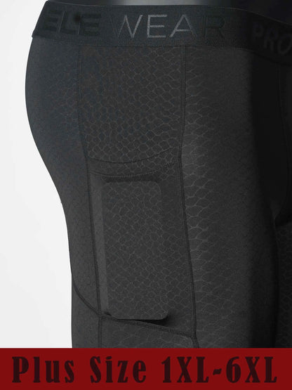 Men's Sports Running Underwear with Side Pockets, Front Inner Pocket, Snake Pattern Embossed, Plus Size 1XL-6XL