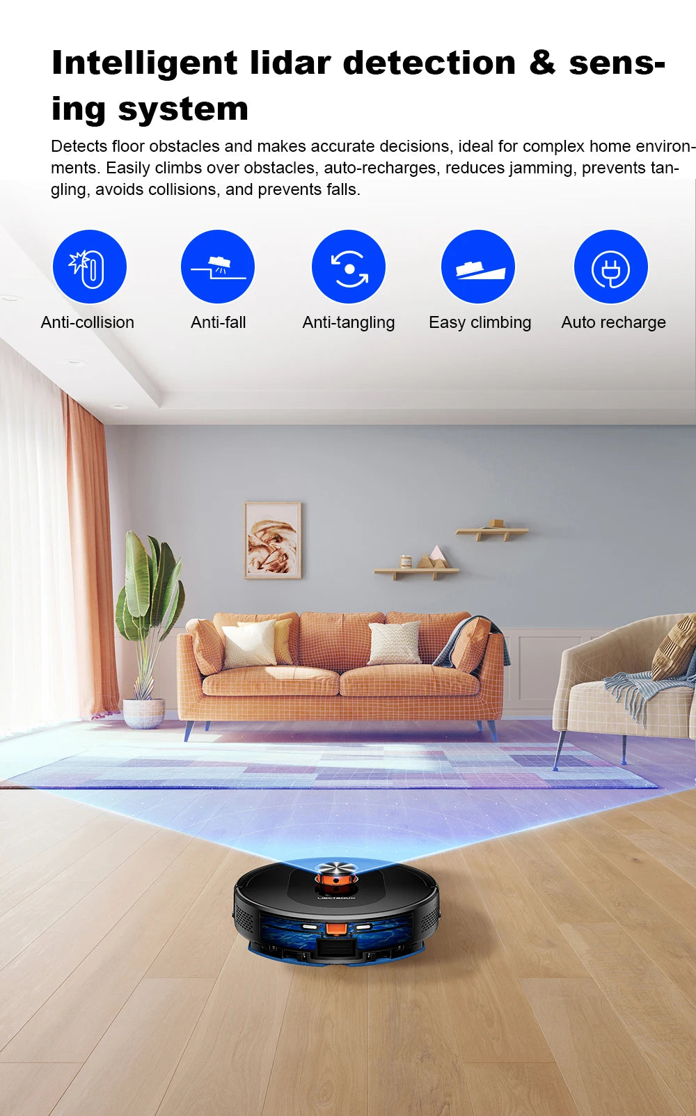Liectroux T9 robot vacuum cleaner in black with sleek design, demonstrating its compact shape and modern features.
