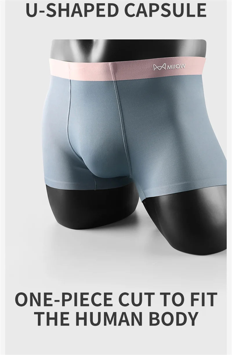 MiiOW Breathable Nylon Men's Underwear - 3Pcs Seamless Antibacterial Boxer Briefs - ShopHub