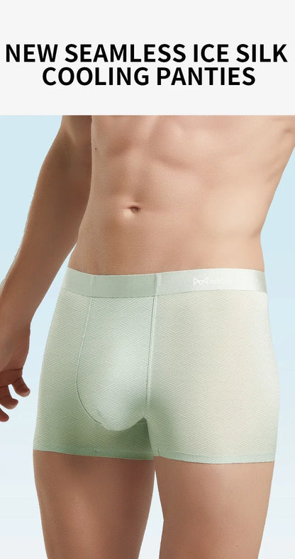 MiiOW Silky Ice Silk Men's Underwear - 3Pcs Antibacterial Seamless Breathable Boxers - ShopHub