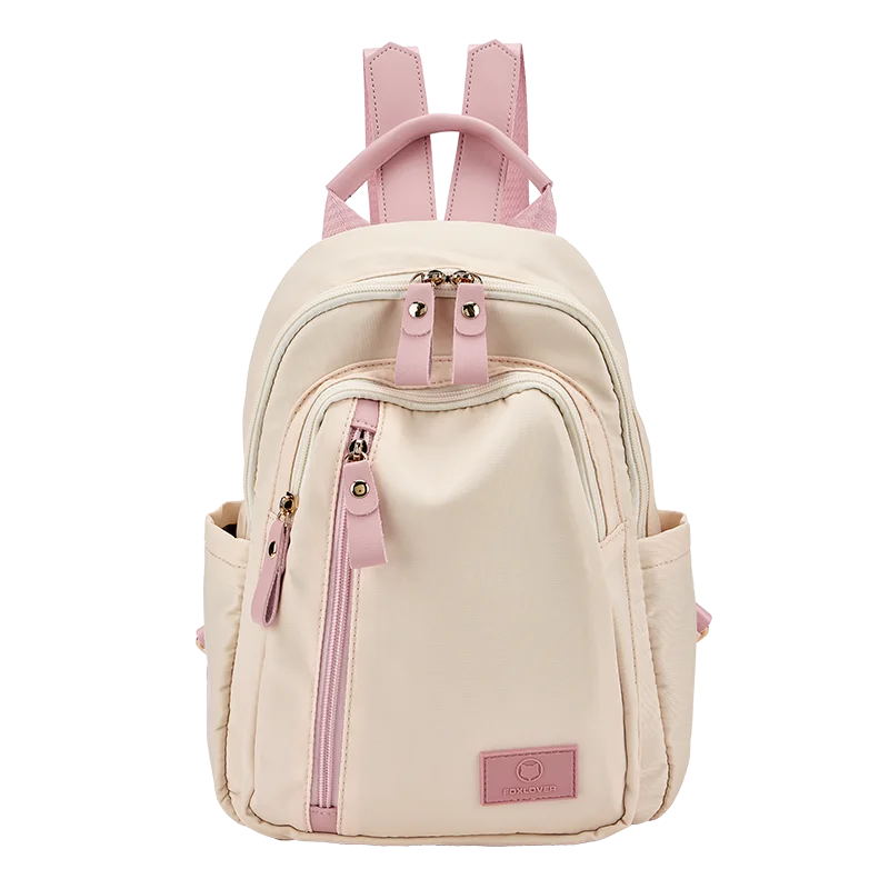 FOXER Women Fabric Backpack Lightweight Travel Shoulder Bag Ladies Multi‑pocket School Bag Casual Daily Female Rucksack