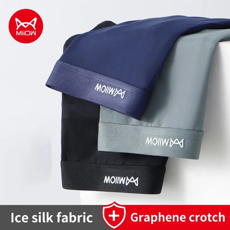 MiiOW 3Pcs Men's Antibacterial Boxers - Thin Ice Silk Graphene Underwear - ShopHub