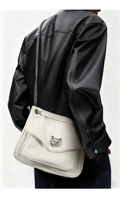 BAFELLI Chained Genuine Leather Satchel Bag