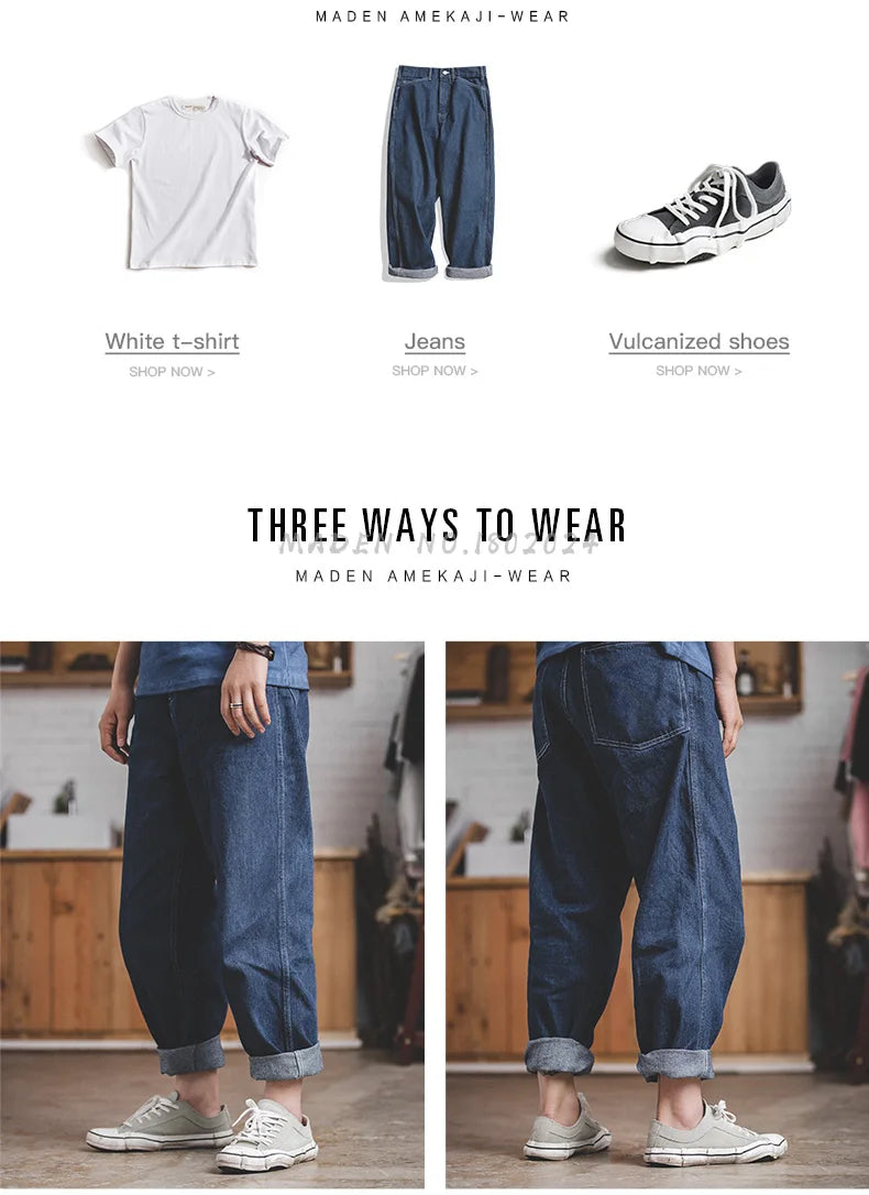 Maden Work Attire Retro Wide-leg Denim Jeans
