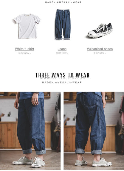 Maden Work Attire Retro Wide-leg Denim Jeans