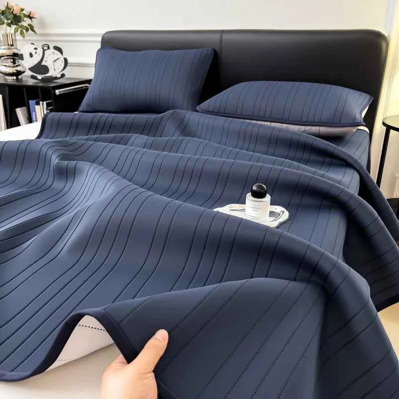 Ice Silk Summer Mat for Bed Soft Smooth Cooling Feeling Bed Pad Breathable Silky Adults Childs Sleeping Mat Summer Bedsheet Set