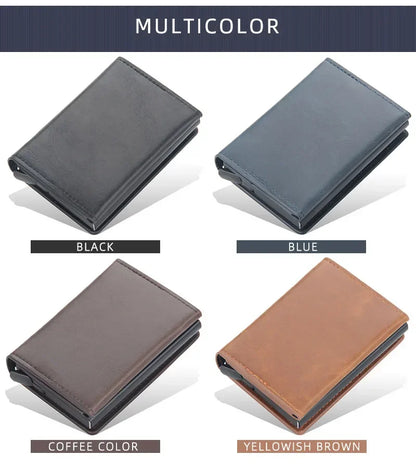 Magnetic RFID Blocking Credit Card Holder Men Wallets Anti Theft Aluminum Metal Pu Leather Small Pop Up Wallet Cardholder Case