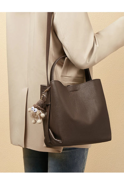 FOXER Soft Leather Bucket Bag for Women Simple Genuine Leather Shoulder Bag Female Casual Handbag Daily Work Crossbody Purse