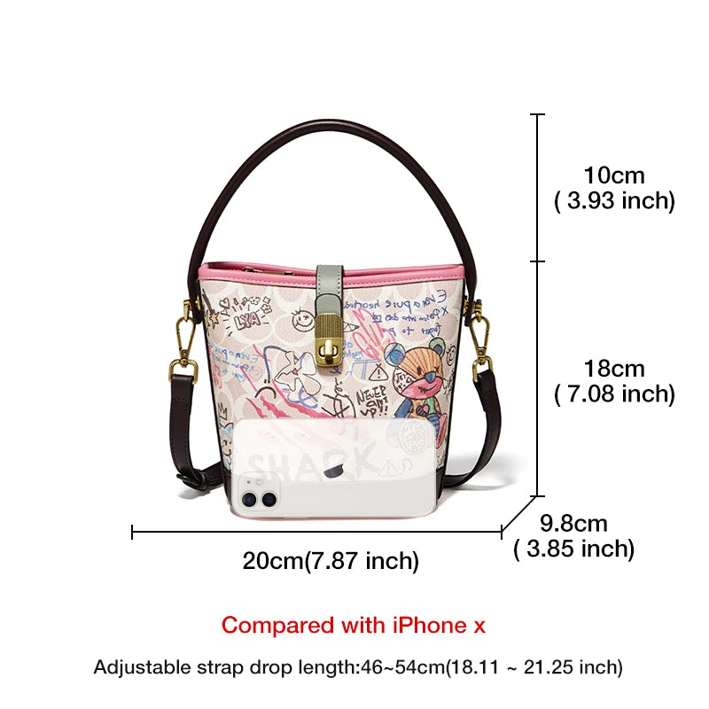 FOXER PU Leather Stylish Women's Dating Handbag Premium Commuter Messenger Shoulder Bag Lady Office Prints Bucket Crossbody Bags