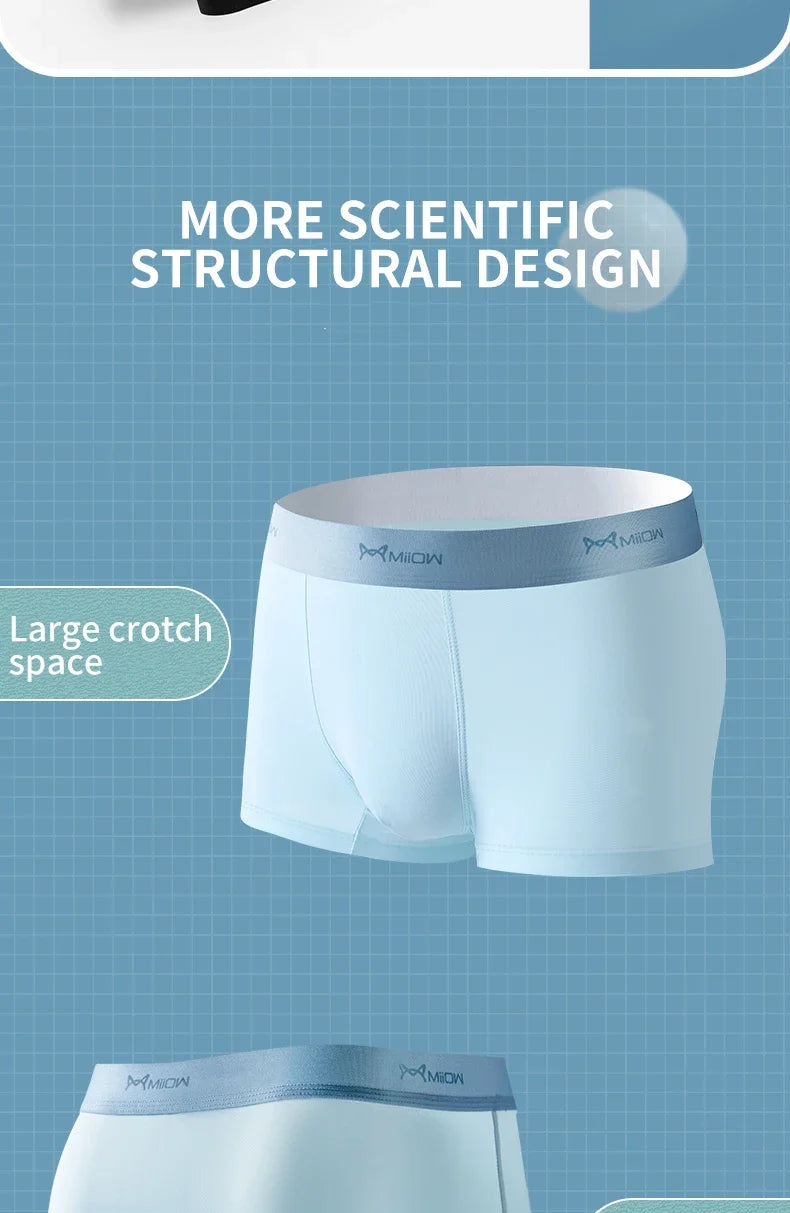 MiiOW Ice Silk Men Underwear - 3Pcs Breathable Boxer Shorts - ShopHub