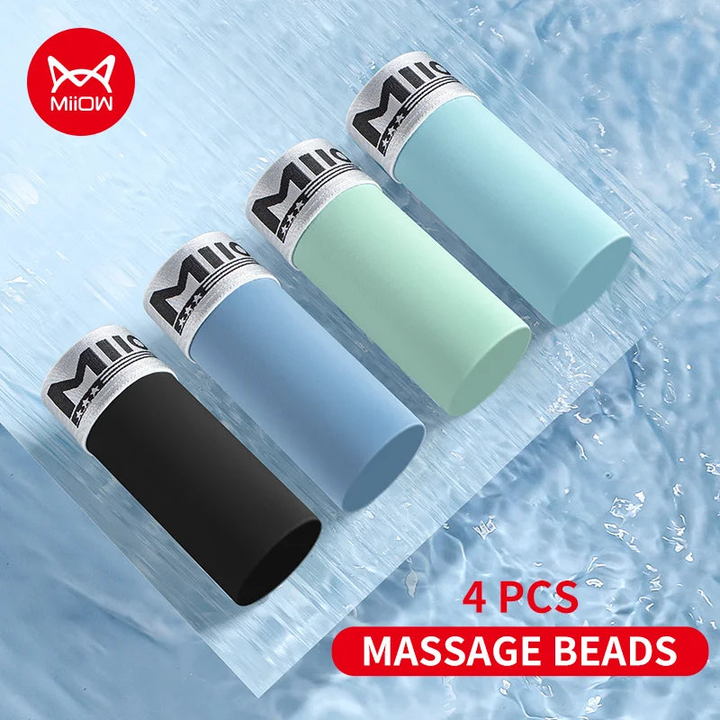 MiiOW Ice Silk Men Underwear 4Pcs Antibacterial Massage Beads Boxers Briefs - ShopHub