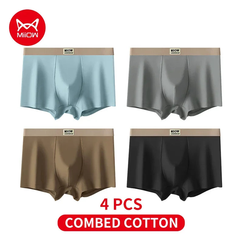 MiiOW 4Pcs Cotton Men's Underwear Soft Antibacterial U-shaped Crotch Breathable Boxer Briefs - ShopHub