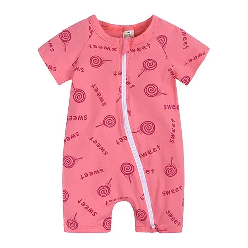 Kids Tales Summer Sprout Cotton-Stretch Double-Zip Romper