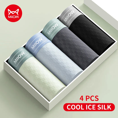 MiiOW Men's Antibacterial Underwear 4Pcs Silky Ice Silk Boxer Briefs - ShopHub