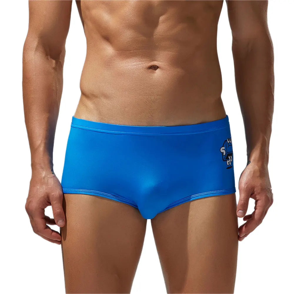 SEOBEAN Men's Low Waist Ice Silk Underwear Sexy Cartoon Pattern Half Hollow Flat Corner Briefs Youth Four Corners