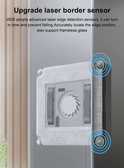 ABIR WD8 robot window cleaner from ShopHub NZ, showcasing a sleek device cleaning glass windows automatically.