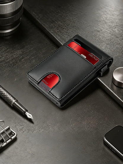Carbon Fiber Wallet Magnetic Card Holder RFID Automatic Pop Up Case Id Bank Credit Cardholder Money Bag Bifold Wallets for Men