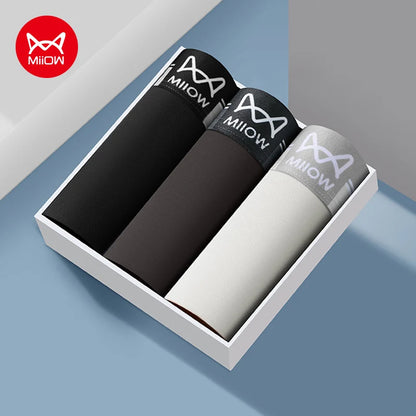 MiiOW 3Pcs Men's Cotton Boxer Shorts Antibacterial Breathable Underwear - ShopHub