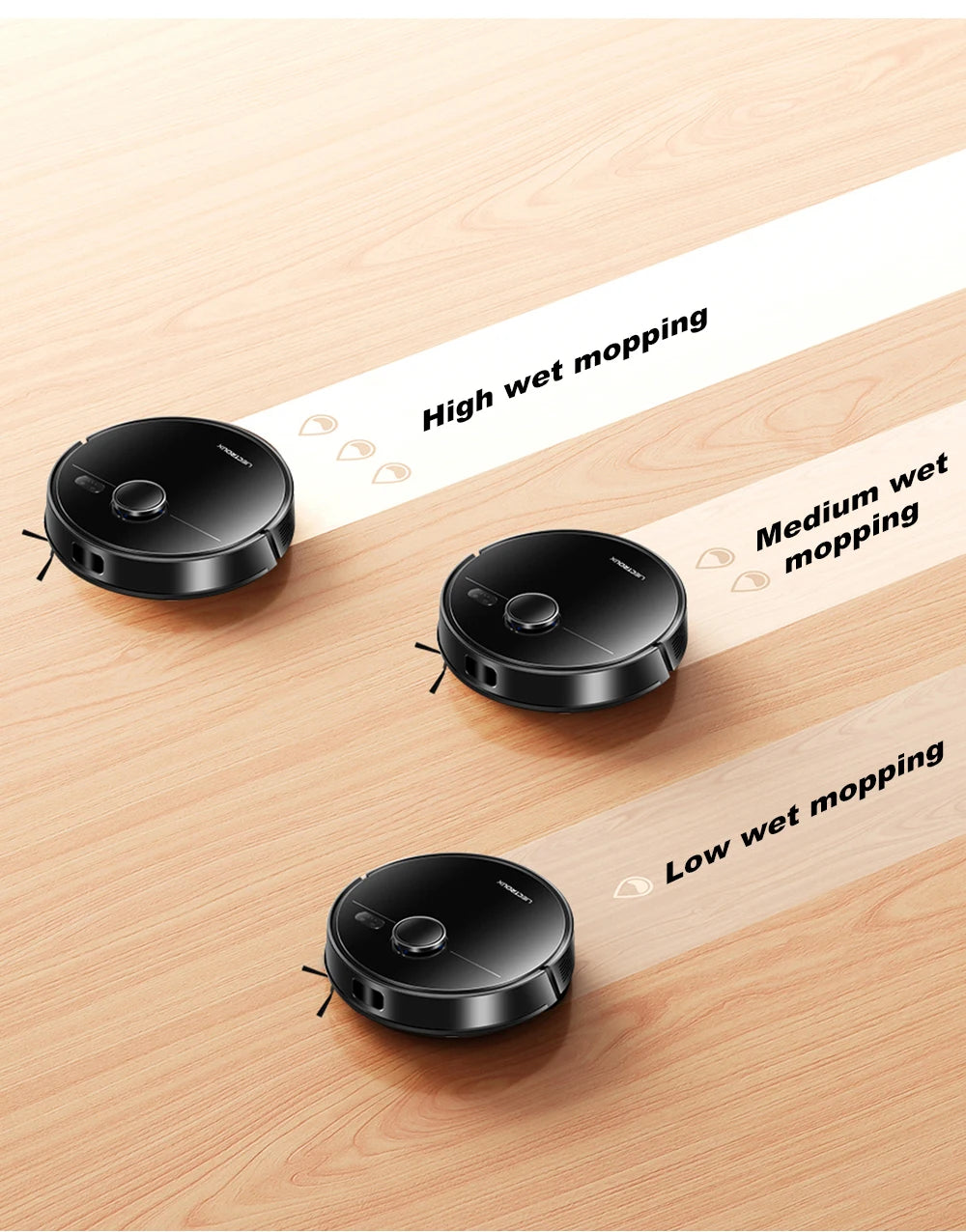 Liectroux M70 Pro robot vacuum cleaner and mop on a hardwood floor, showcasing its sleek design and cleaning features.