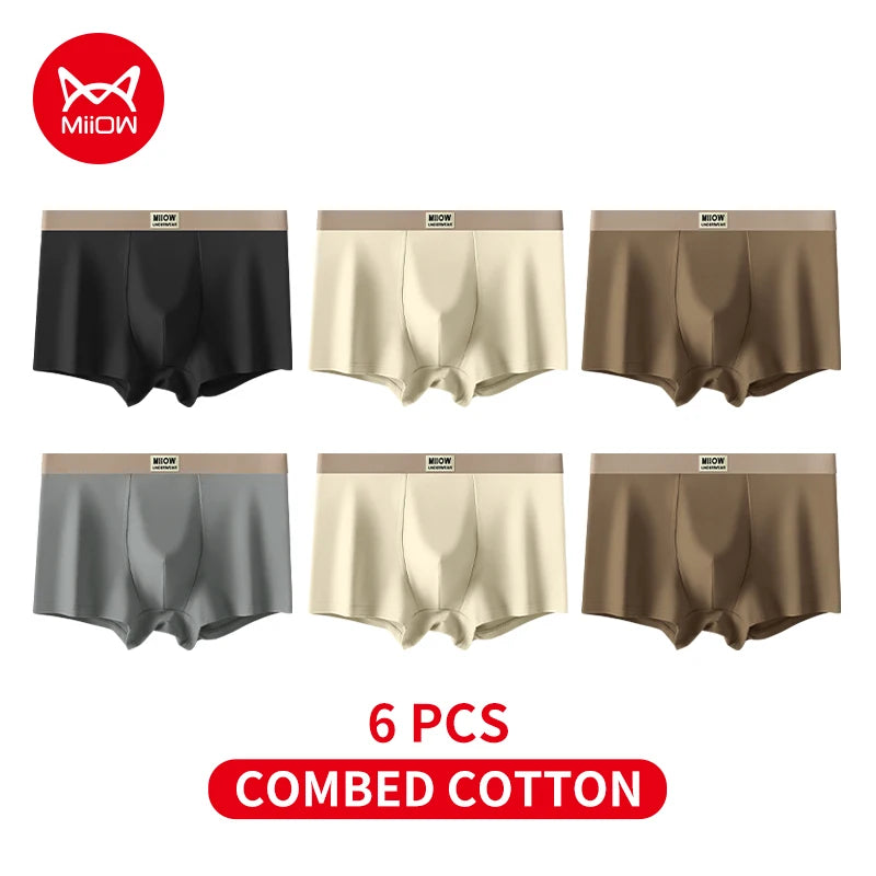 MiiOW 6Pcs Breathable Cotton Men's Underwear - Combed Cotton Antibacterial Boxer Briefs - ShopHub