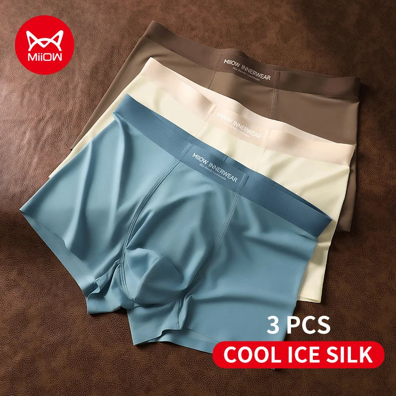 Silky Smooth Men's Boxer Underwear – MiiOW 3Pcs Ice Silk Comfort and Breathability