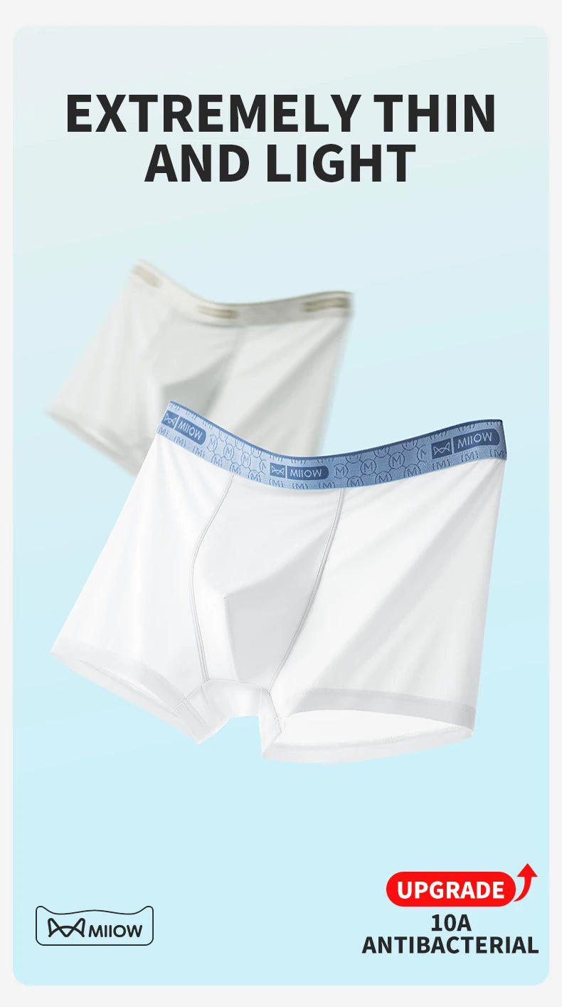 MiiOW Men's Underwear Boxers - 3Pcs Ice Silk Antibacterial Boxers - ShopHub