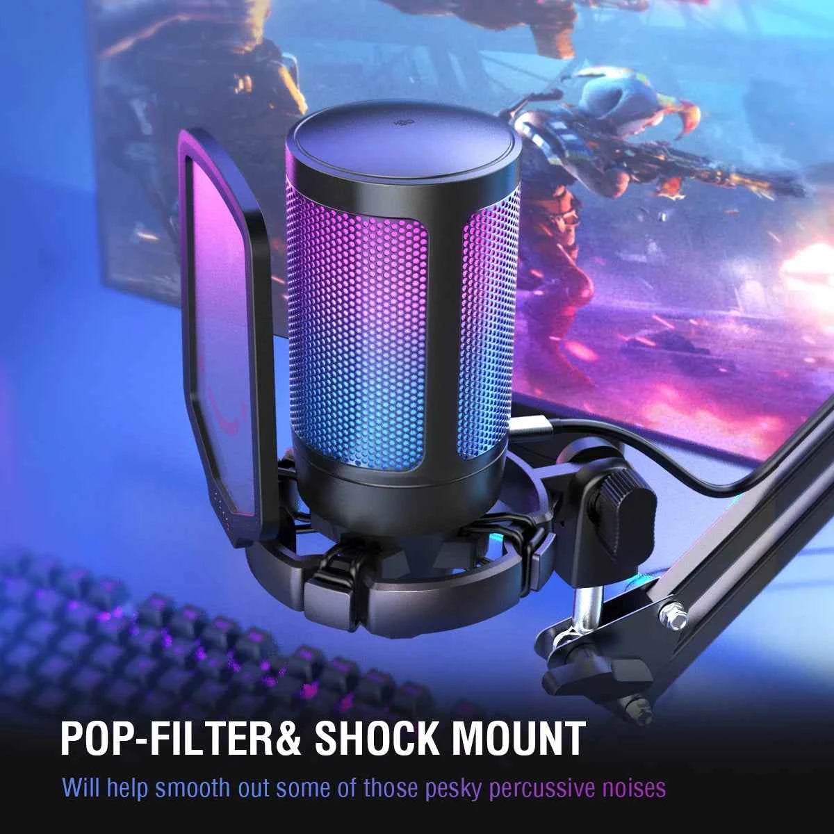 FIFINE USB Gaming Microphone,Condenser MIC with RGB,for PC PS4 PS5 MAC,Suit for Podcasters/Gamers/Influencers/Home Studio