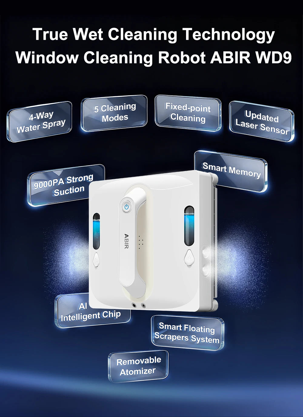 ABIR WD9-4-Way Robot Window Cleaner from ShopHub NZ, showing the sleek device with cleaning pads ready for window cleaning.