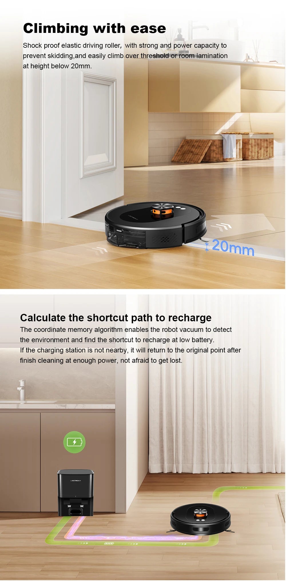 Liectroux T9 robot vacuum cleaner cleaning hardwood floor with adjustable brush and dustbin in a modern home setting