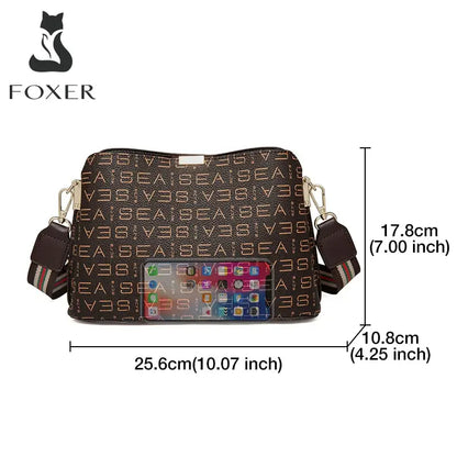 FOXER Genuine Leather Women's Shoulder Bag 2026 Casual Lager Tote Bag PVC Female Crossbody Purse