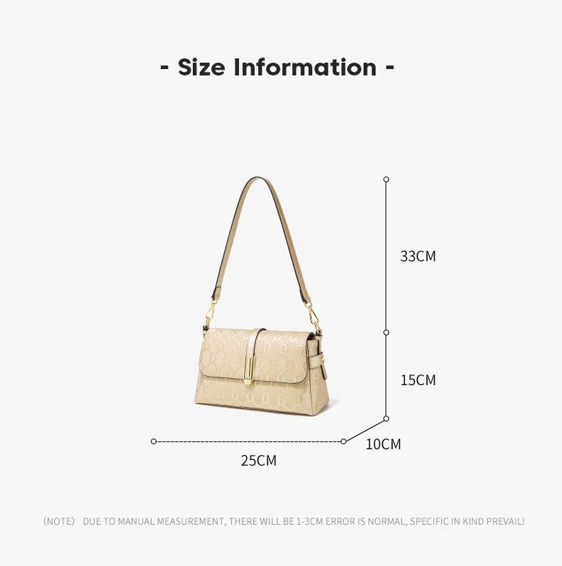 FOXER Split Leather Women's Shoulder Bag Luxury Female Crossbody Bag Fashion Monogram Gold Embossing Bag for Commute & Travel