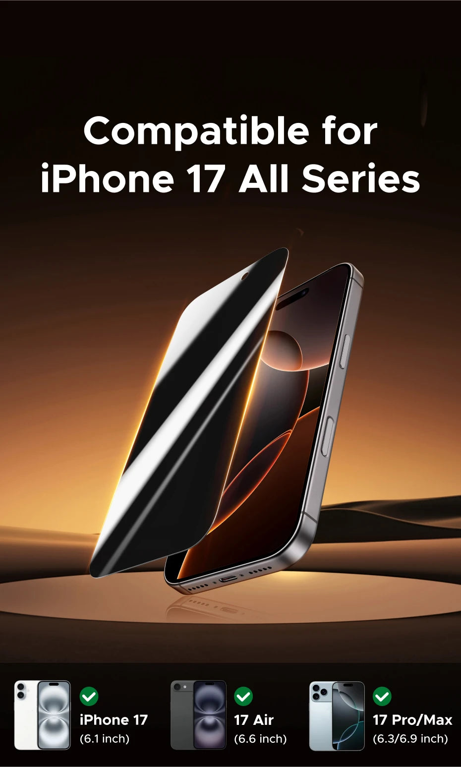 UGREEN 2PCS Privacy Screen Protector For iPhone 17, 16, 15